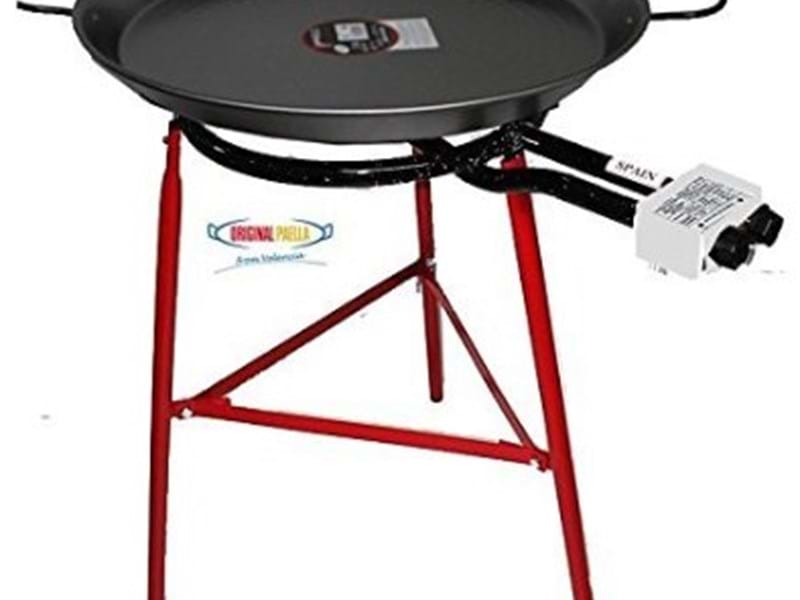 PAELLA COOKING SET with 70cm POLISHED STEEL PAELLA PAN, GAS BURNER, LEGS and SKIMMING SPOON
