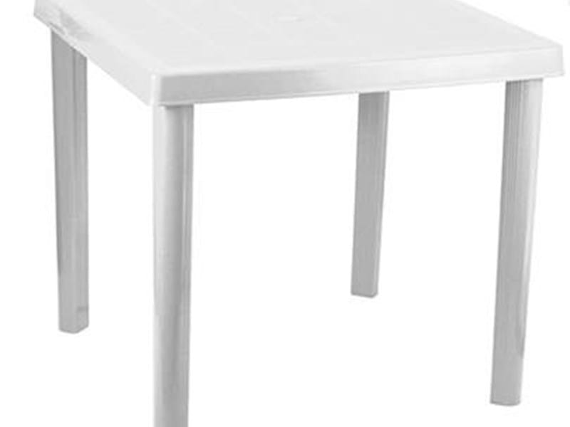 White Square Plastic 4 Seater Garden Patio Table with Parasol Hole